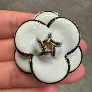 White Flower Brooch with Gold Accents